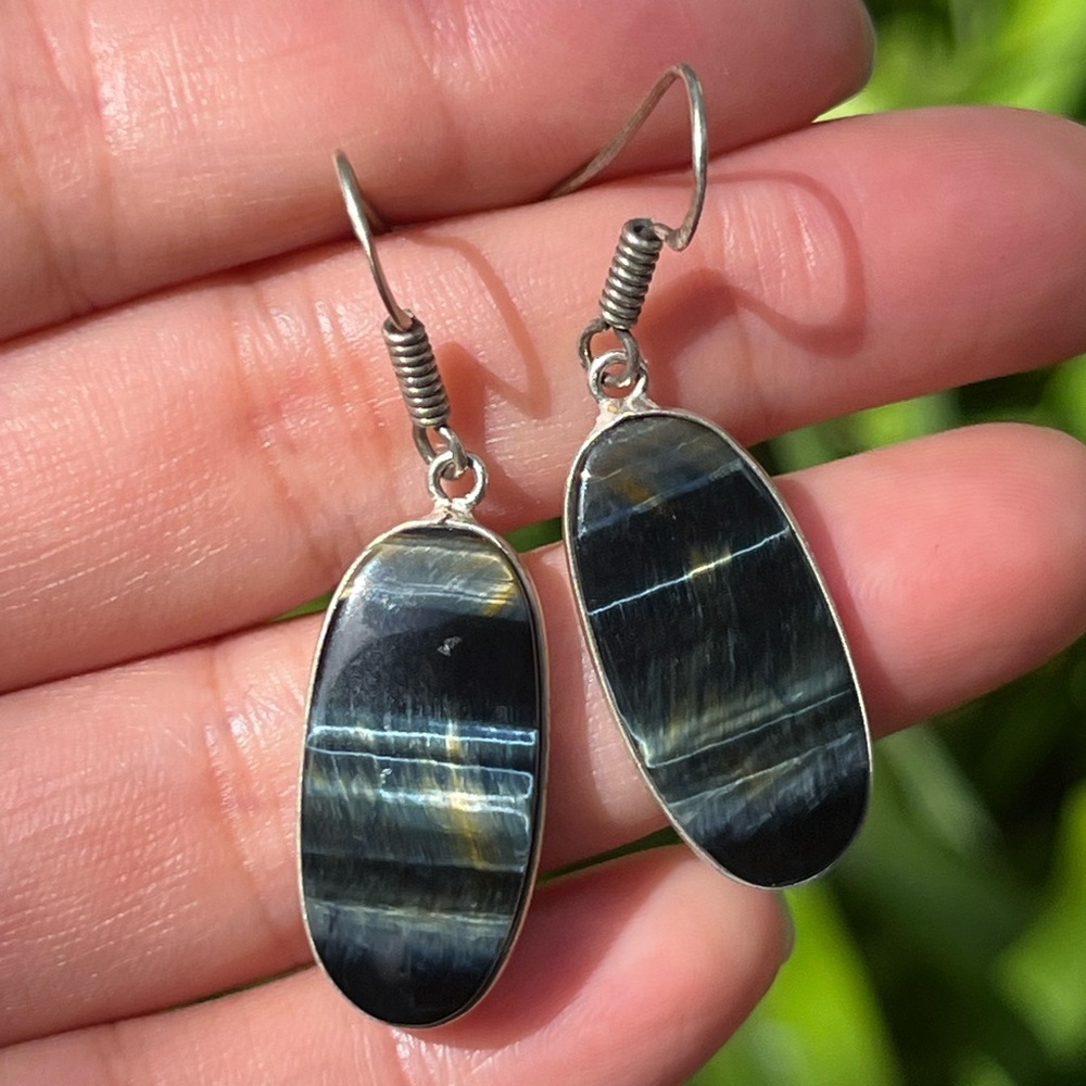Silver plated blue tiger eyeâ earrings
